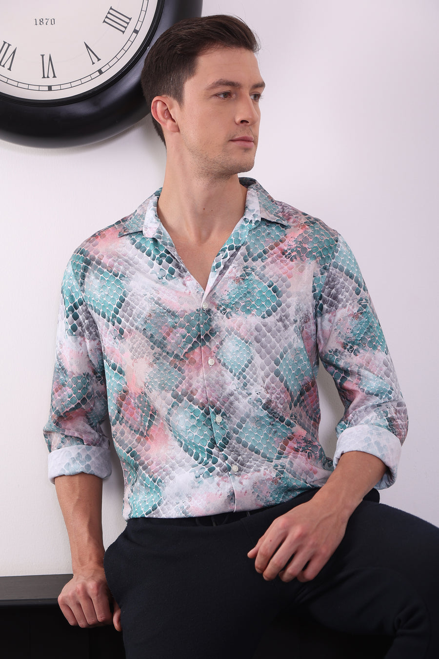 Mosaic - 100% Linen Digital Print Shirt - Green