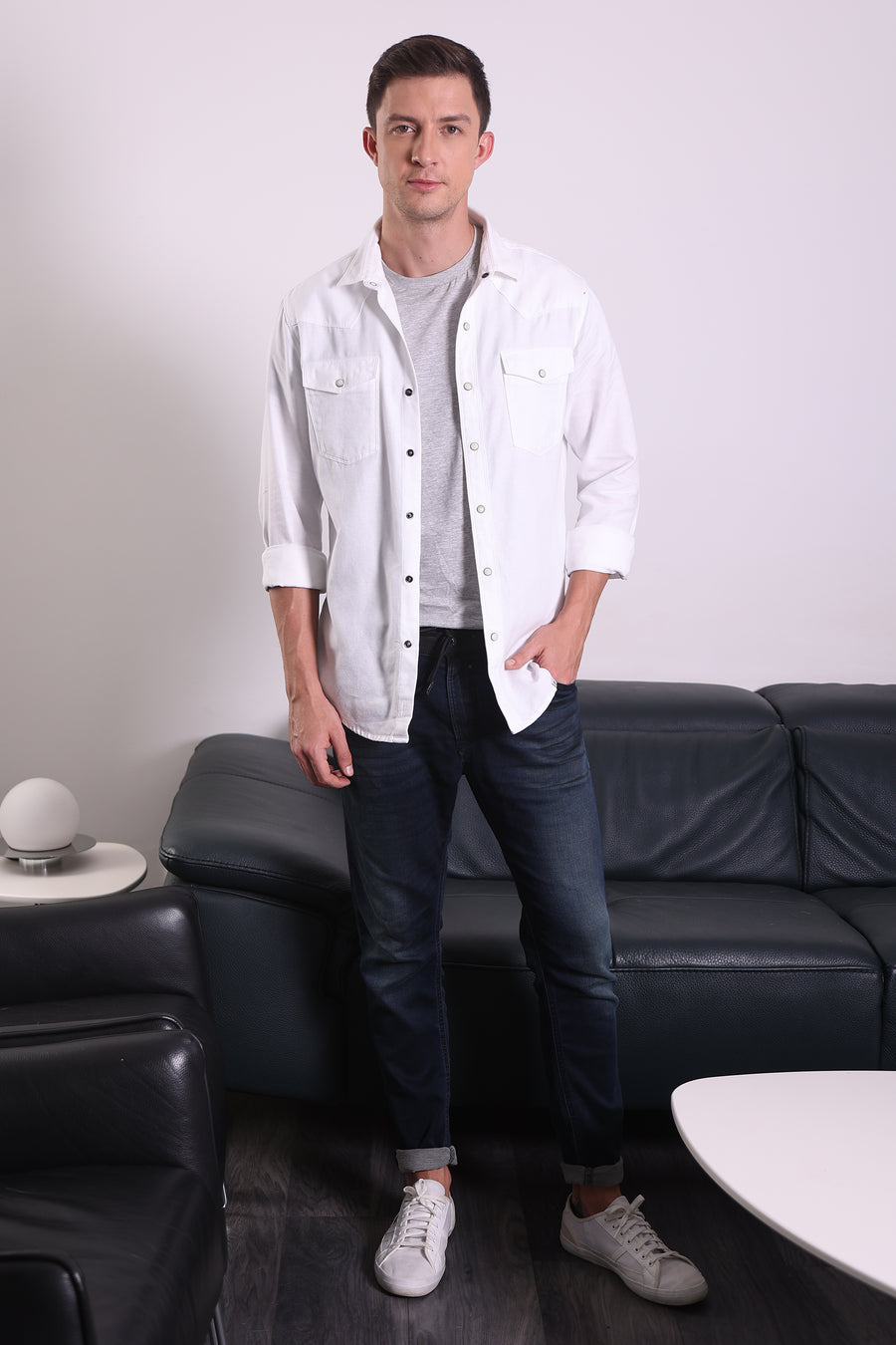 Trewen - Double Pocket Shirt With Snap Button - White