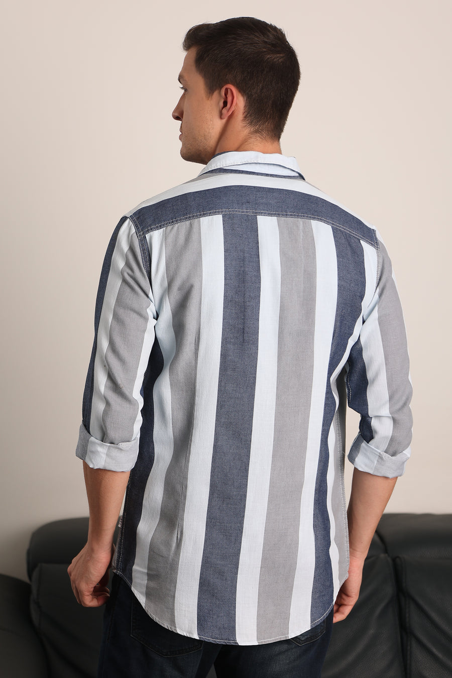 Qoom - Indigo Striped Shirt - Grey