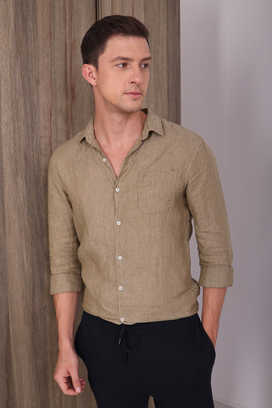 Griffin - 100% Irish Linen Shirt - Khaki
