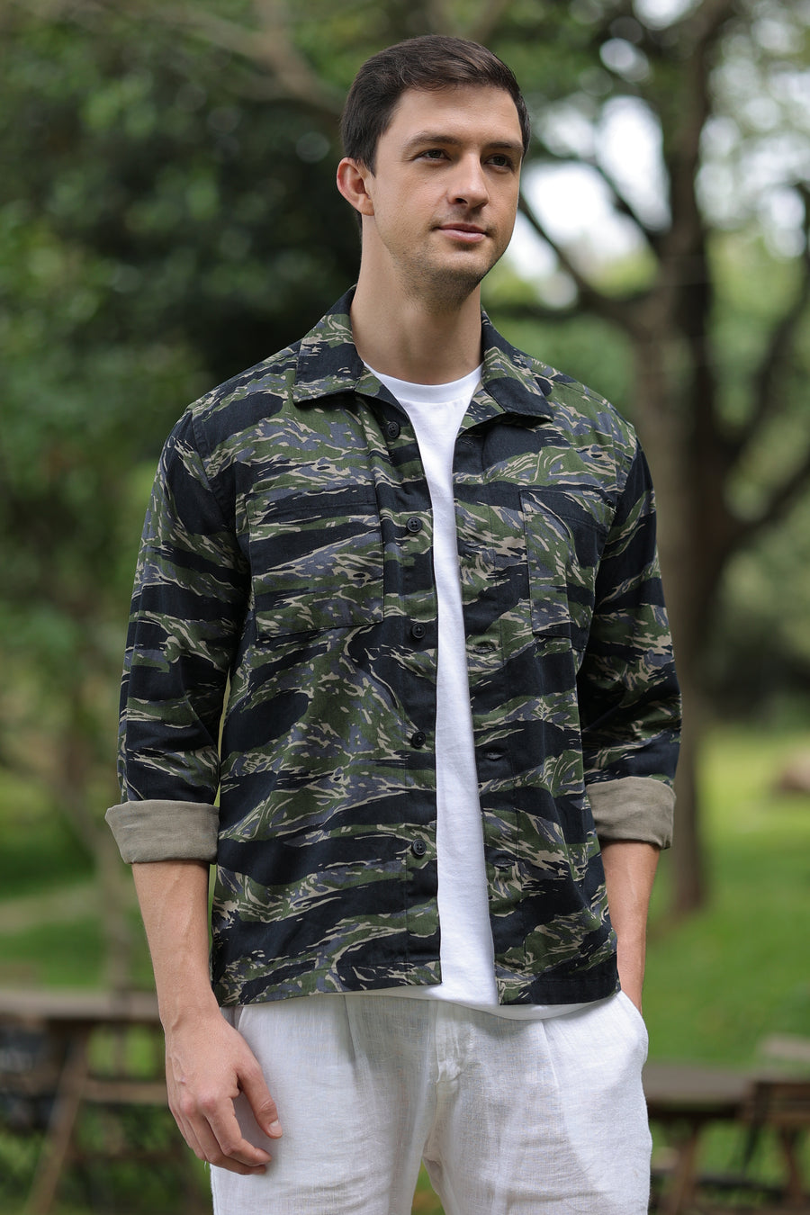 Manchester - Camouflage Print Overshirt - Green