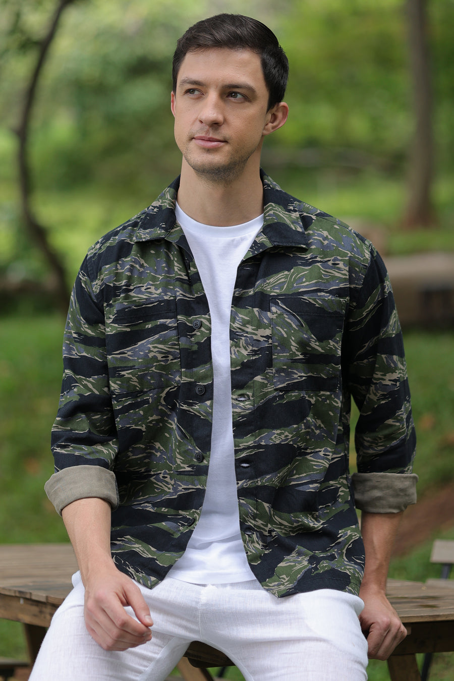 Manchester - Camouflage Print Overshirt - Green