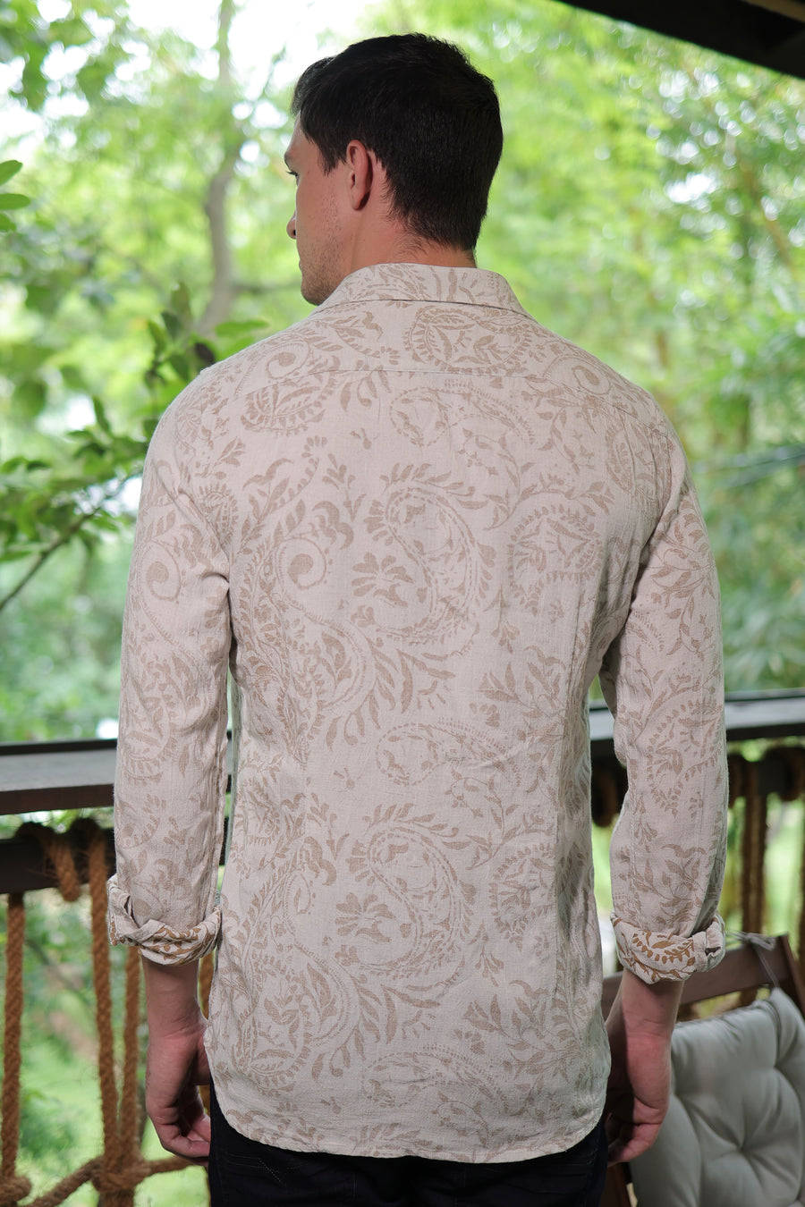 Serene - Viscose Linen Reverse Print Shirt - Beige