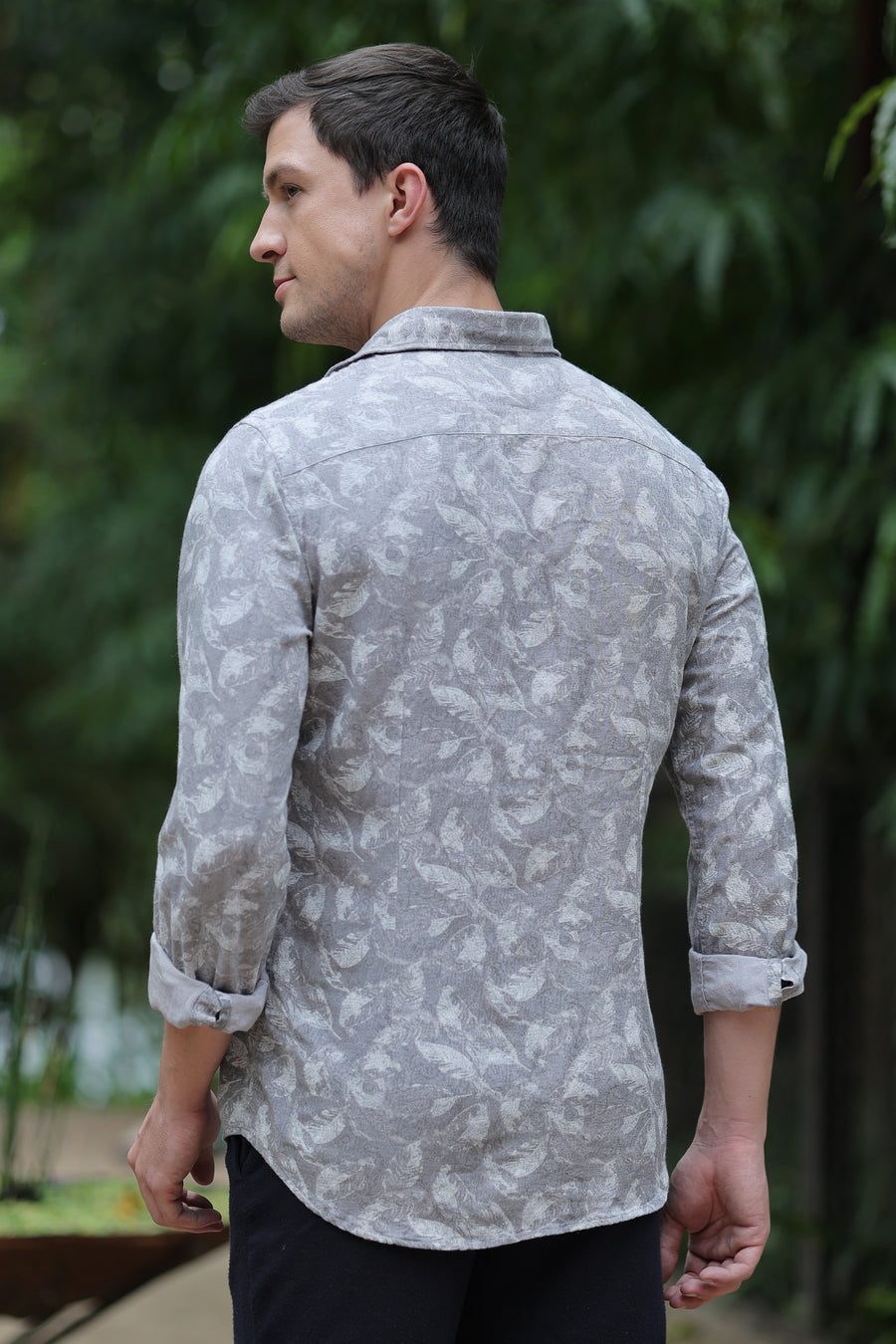 Ozzy - Linen Cotton Natural Print Shirt - Grey