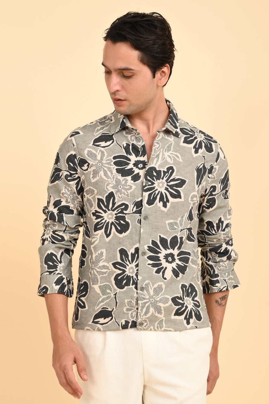 Milton - Cotton Linen Printed Shirt - Green