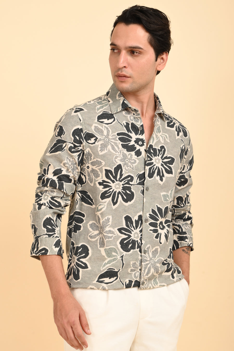 Milton - Cotton Linen Printed Shirt - Green