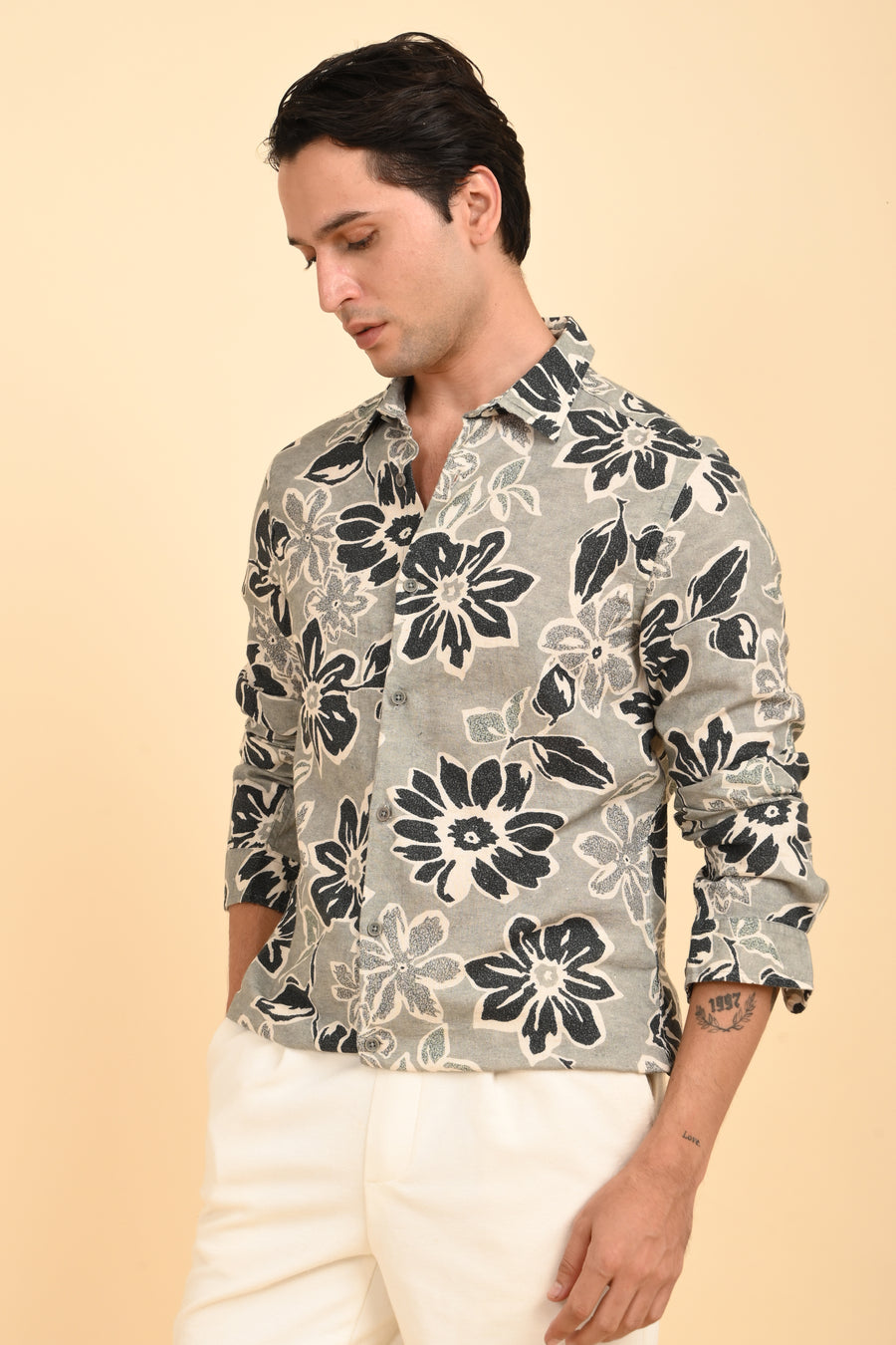 Milton - Cotton Linen Printed Shirt - Green