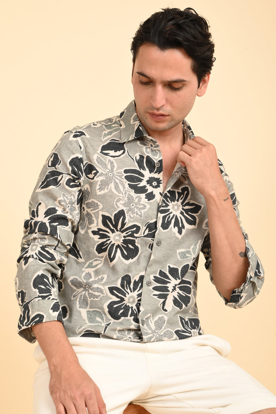 Milton - Cotton Linen Printed Shirt - Green