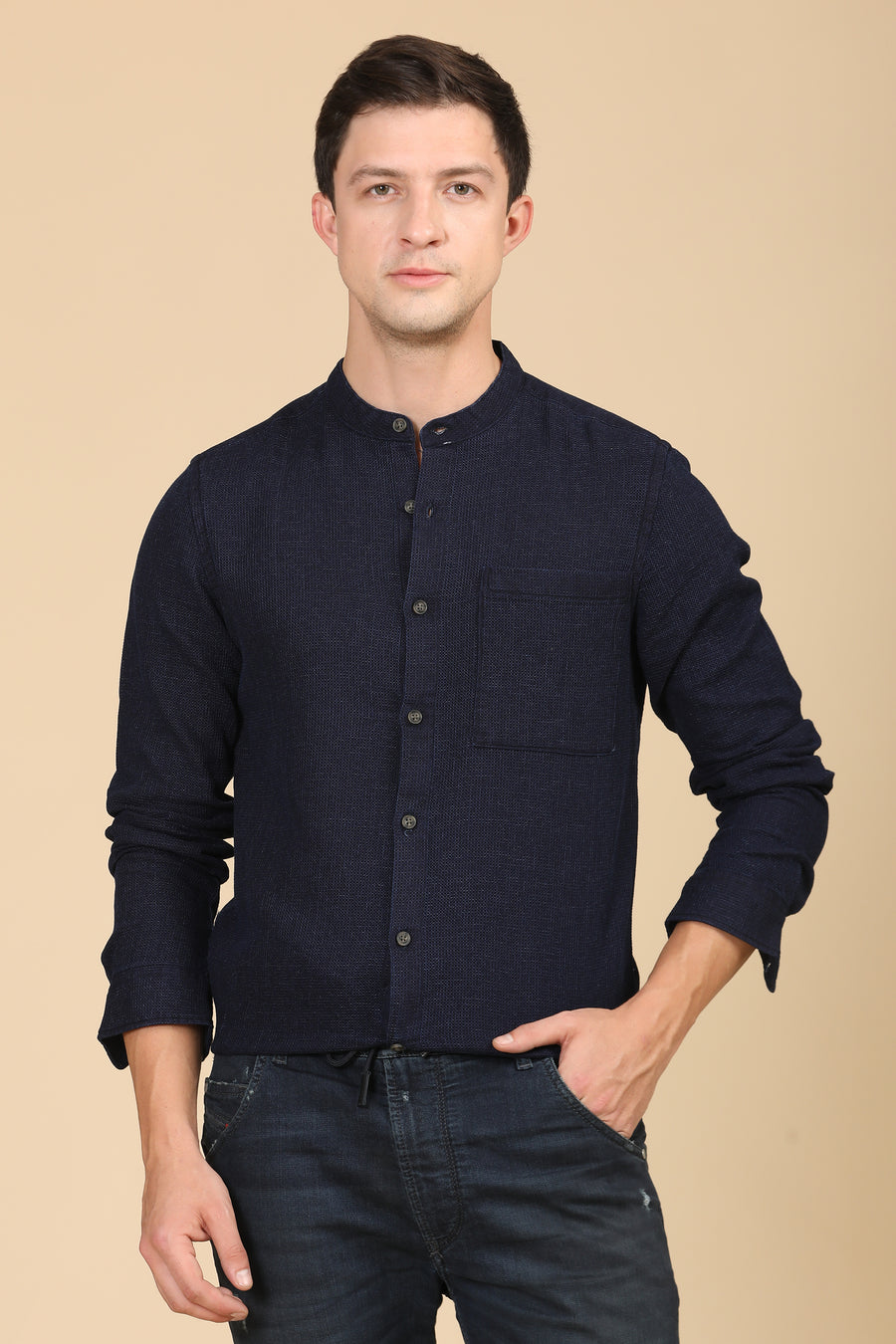 Alivia - Indigo Waffle Dobby Shirt - Navy