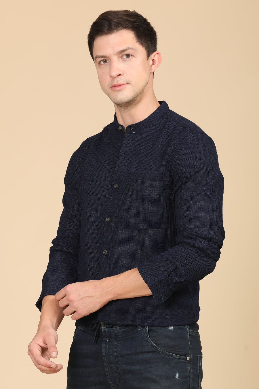 Alivia - Indigo Waffle Dobby Shirt - Navy