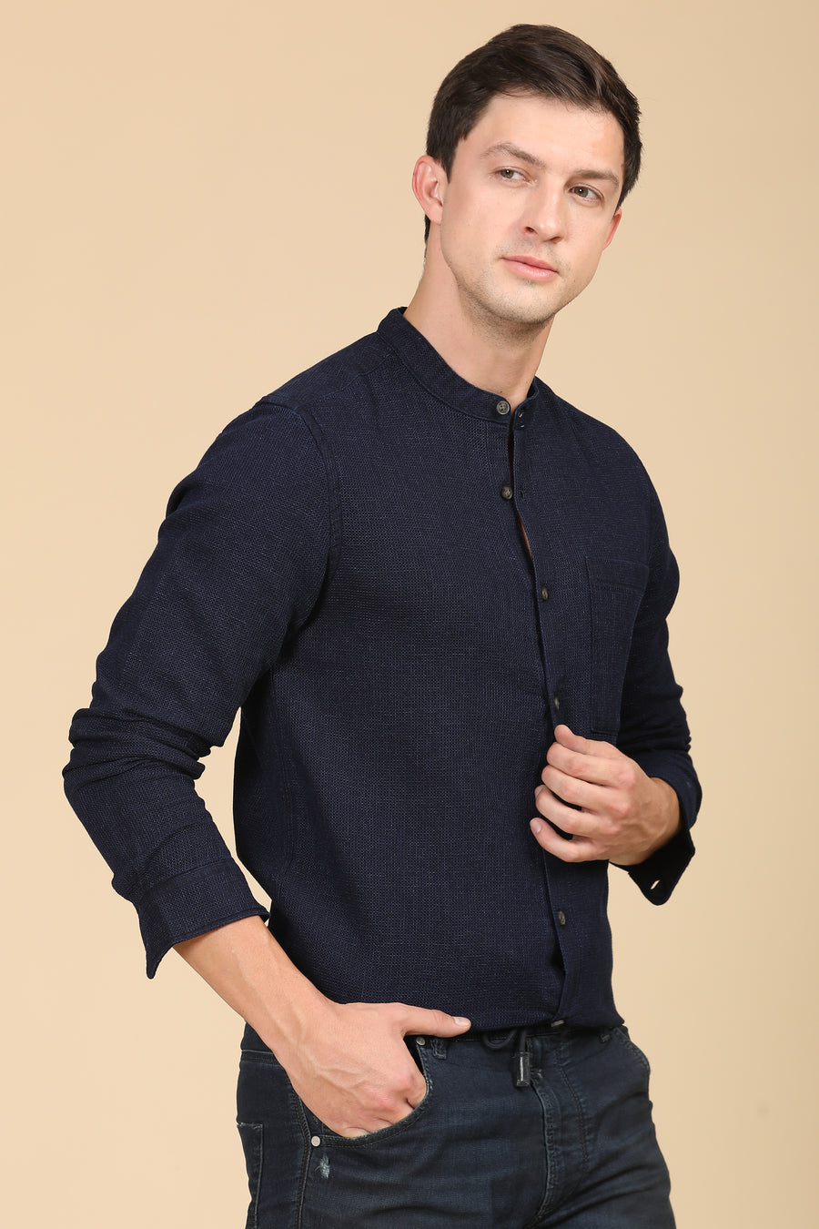 Alivia - Indigo Waffle Dobby Shirt - Navy