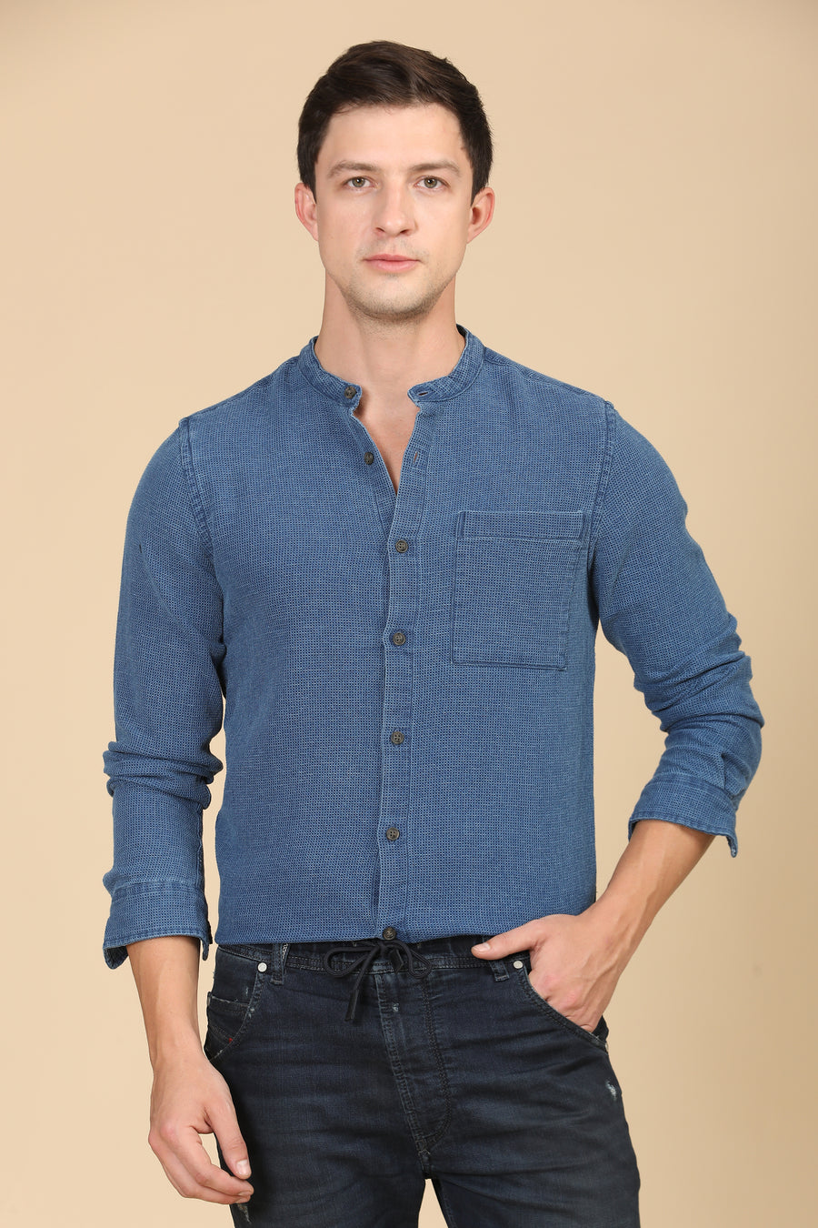 Alivia - Indigo Waffle Dobby Shirt - Blue