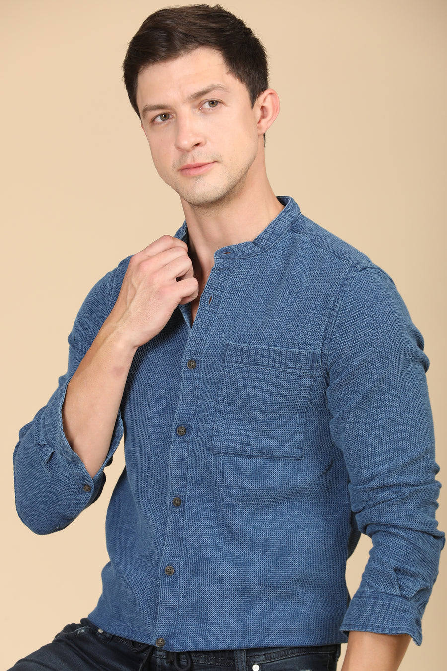 Alivia - Indigo Waffle Dobby Shirt - Blue