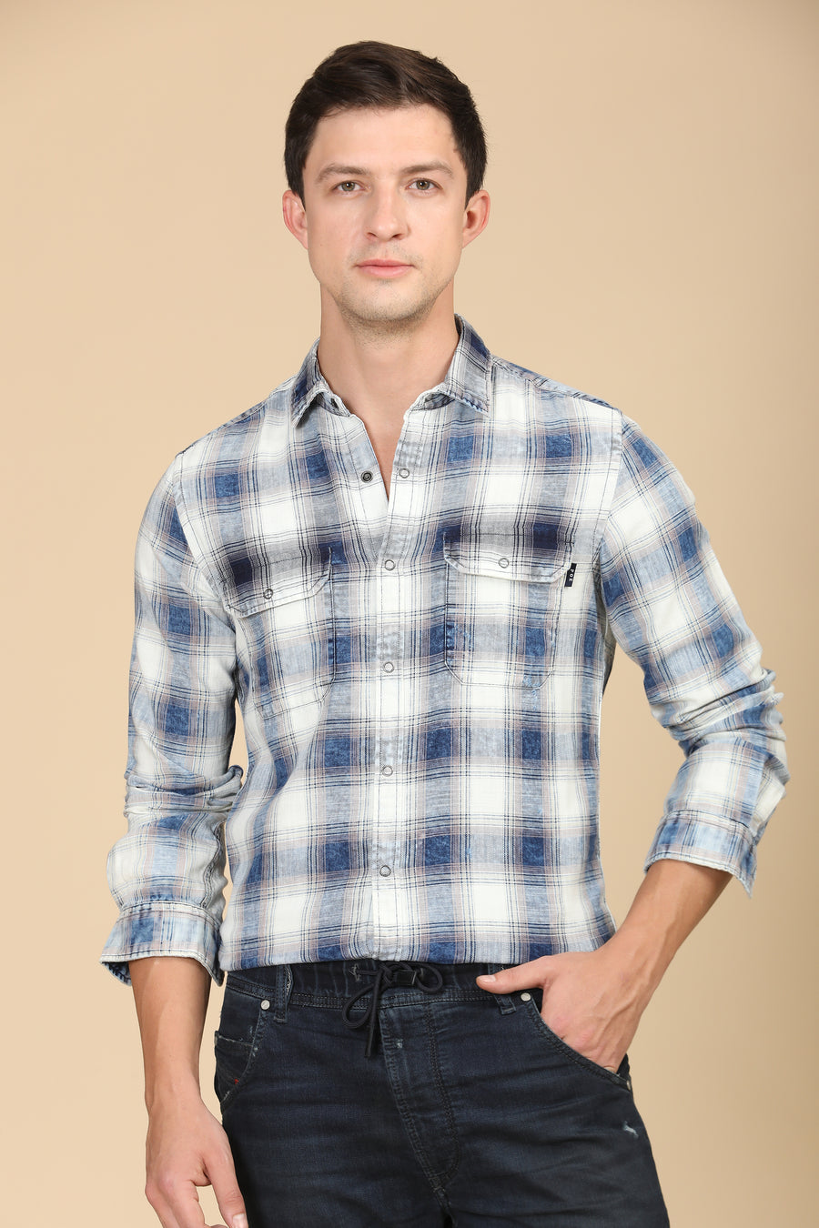 Francis - Washed Down Indigo Check Shirt - Grey