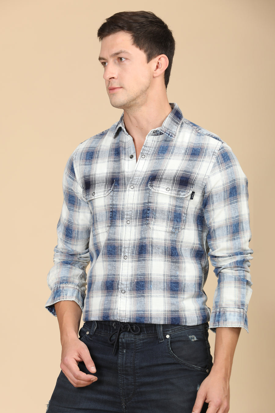 Francis - Washed Down Indigo Check Shirt - Grey