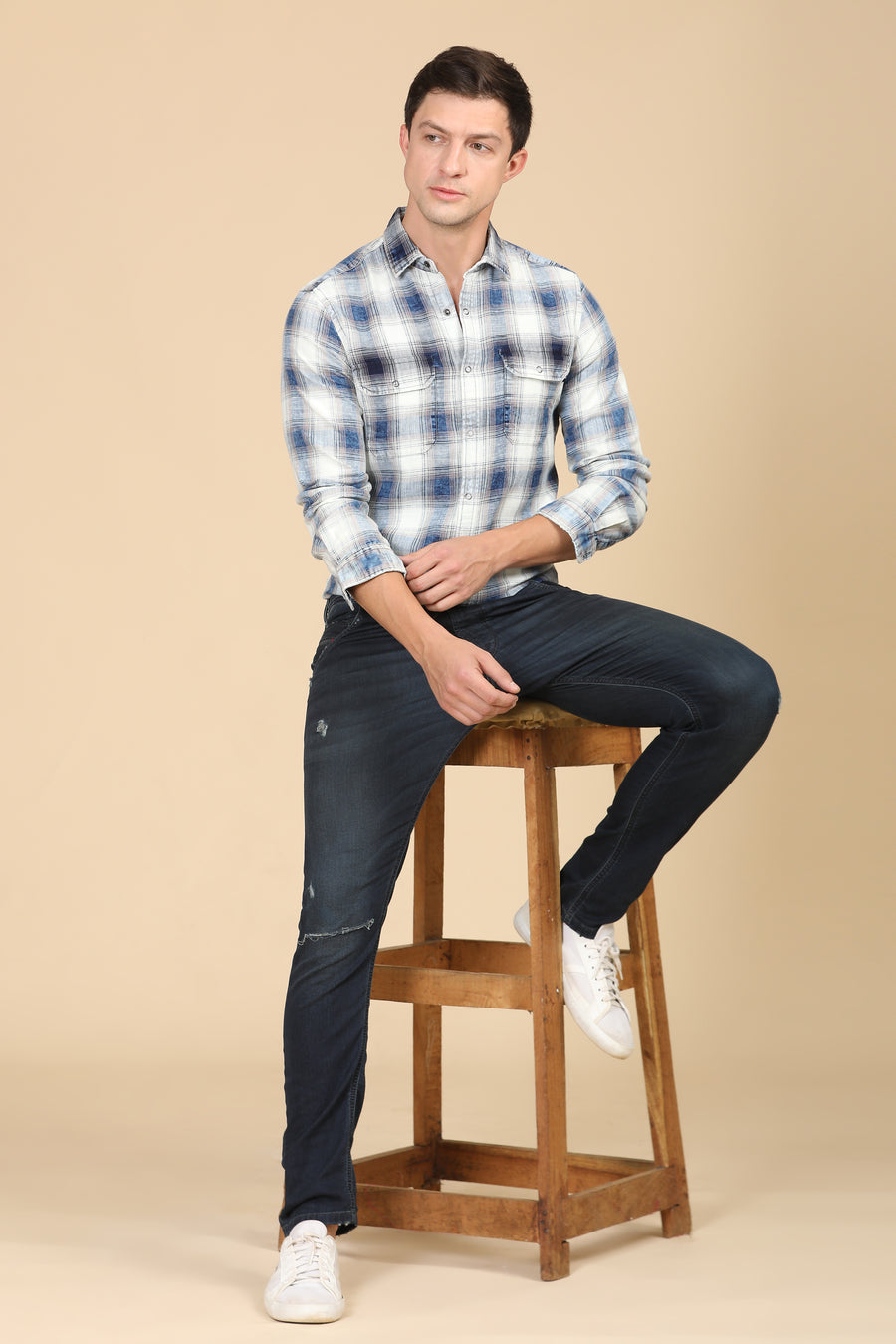 Francis - Washed Down Indigo Check Shirt - Grey