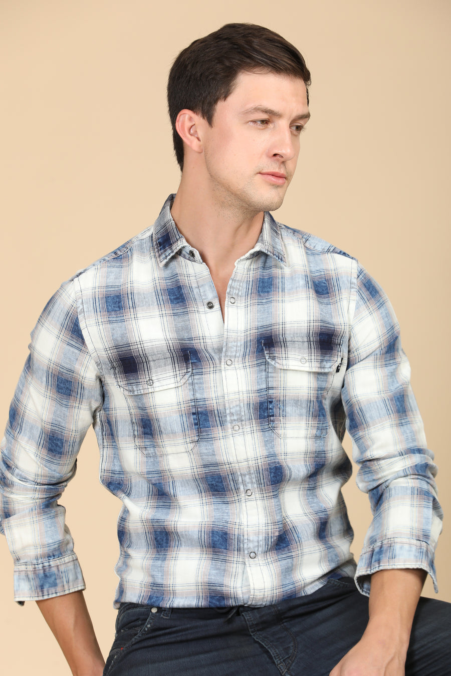 Francis - Washed Down Indigo Check Shirt - Grey