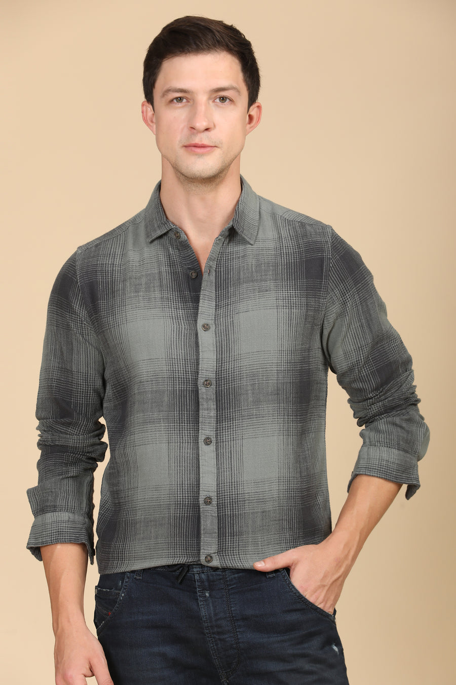 Jordan - Cotton Check Shirt - Green