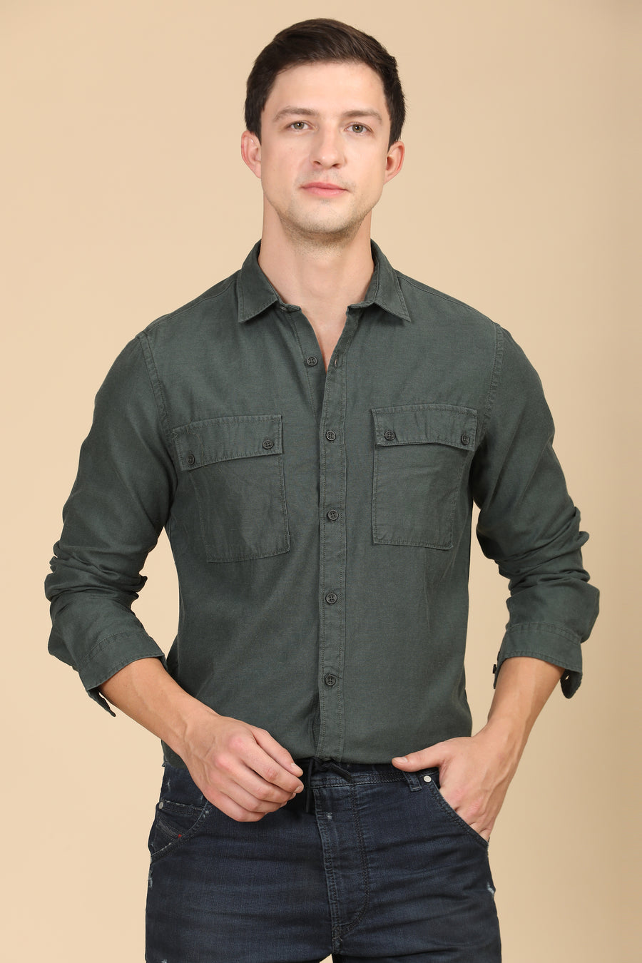 Popular - Cotton Twill Shirt - Olive