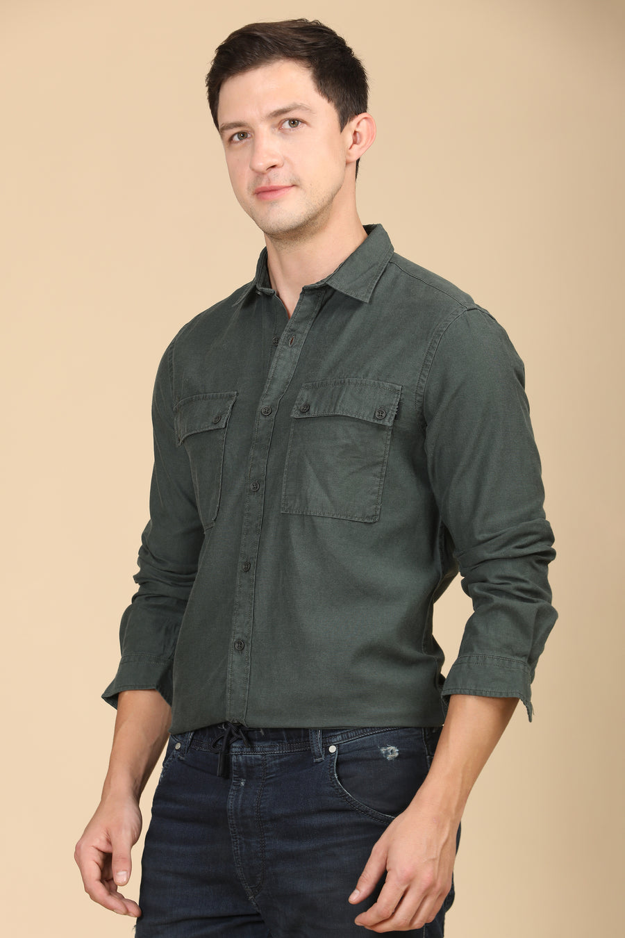 Popular - Cotton Twill Shirt - Olive