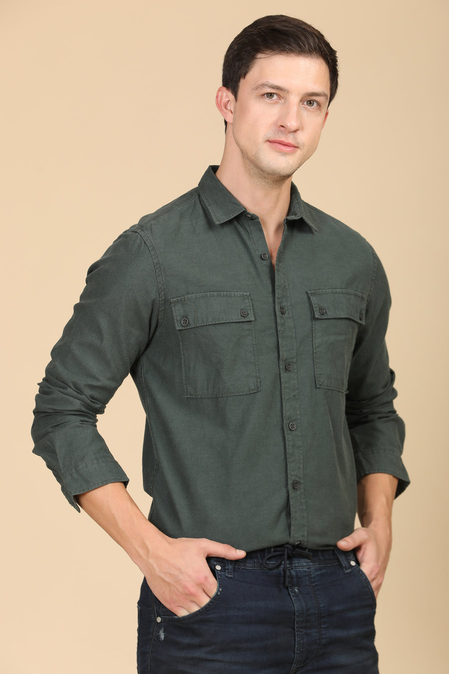 Popular - Cotton Twill Shirt - Olive