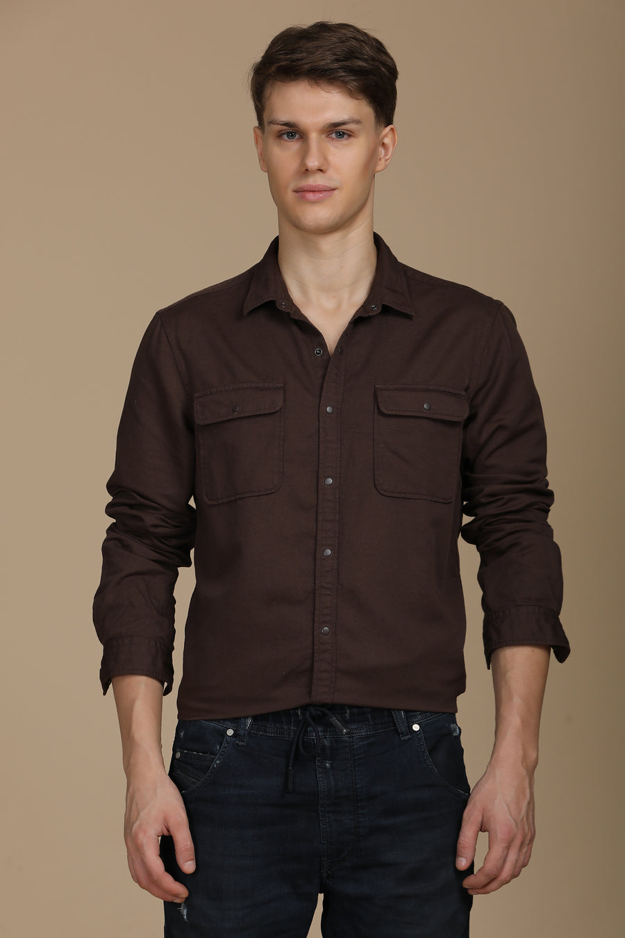 Marcus - Soft Texture Cotton Shirt - Brown