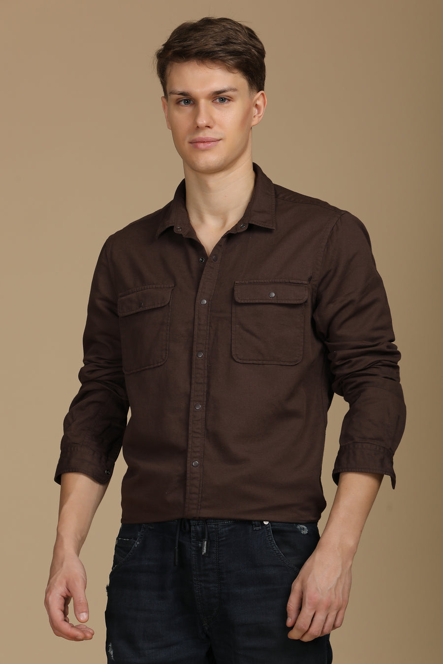 Marcus - Soft Texture Cotton Shirt - Brown