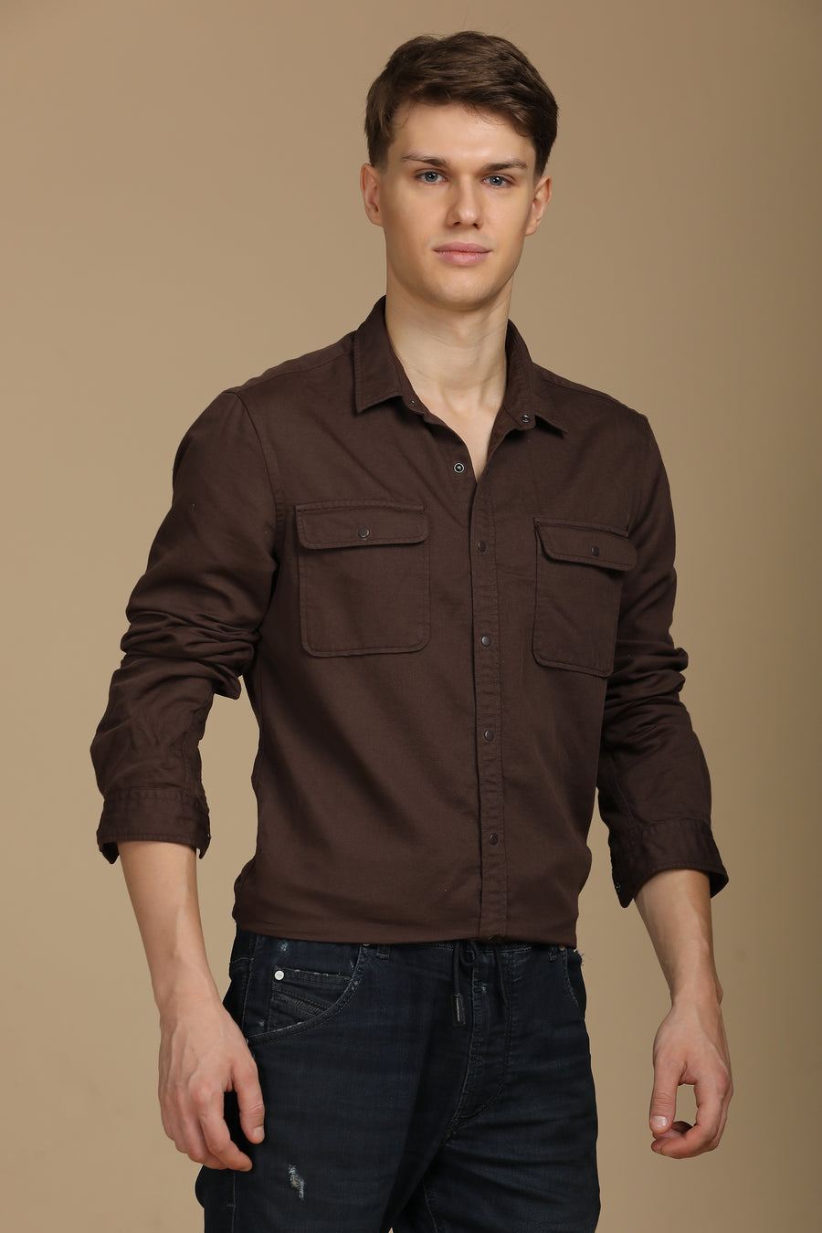 Marcus - Soft Texture Cotton Shirt - Brown