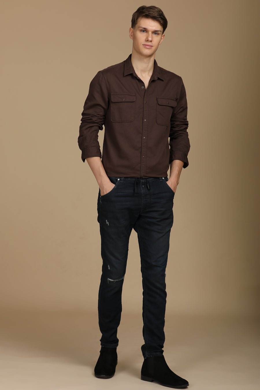 Marcus - Soft Texture Cotton Shirt - Brown