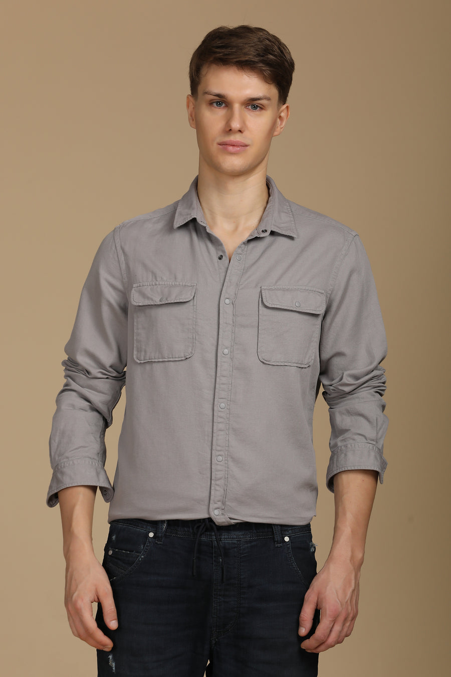 Marcus - Soft Texture Cotton Shirt - Grey