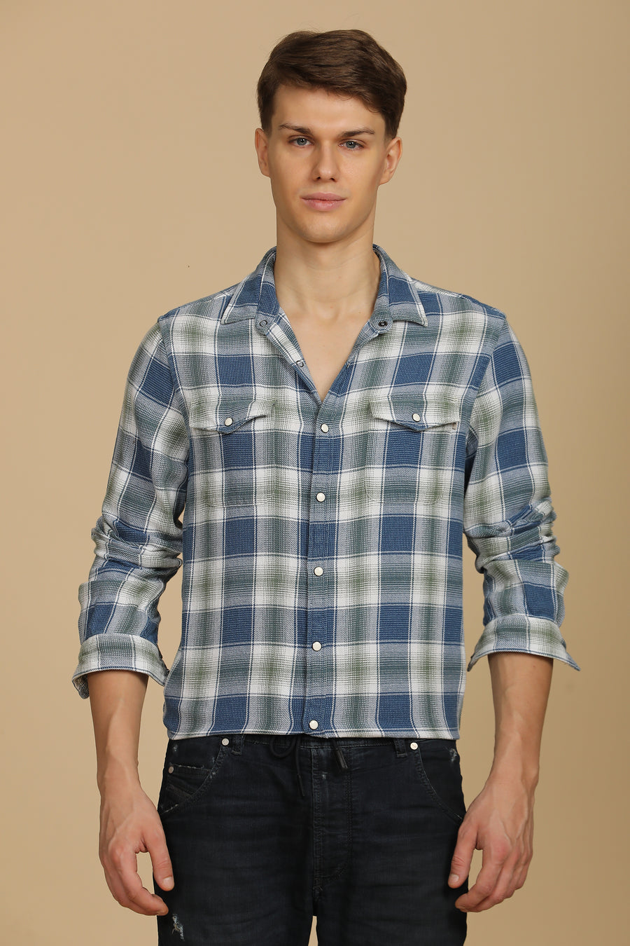 Hallie - Indigo Check Shirt - Green