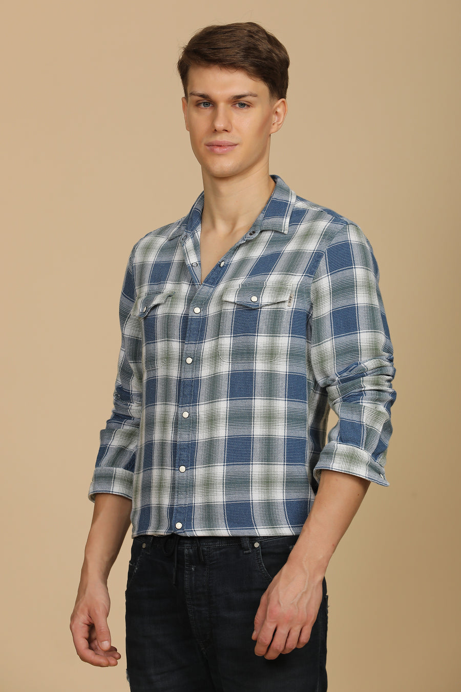 Hallie - Indigo Check Shirt - Green