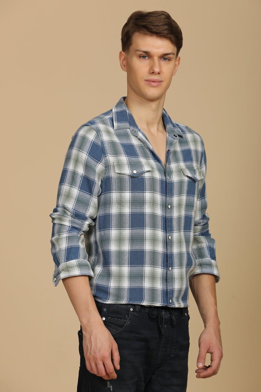 Hallie - Indigo Check Shirt - Green