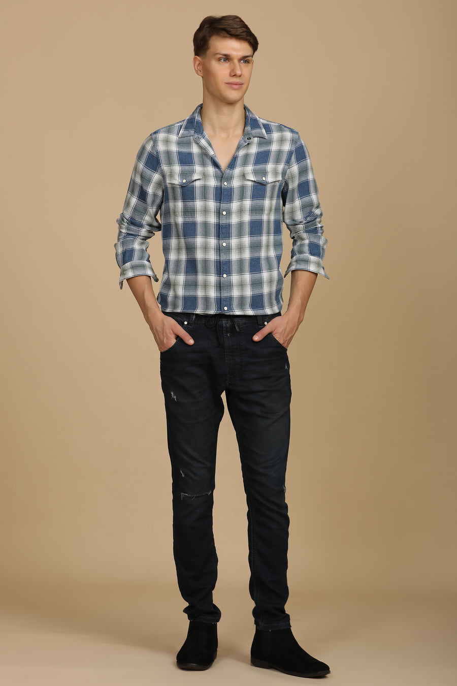 Hallie - Indigo Check Shirt - Green