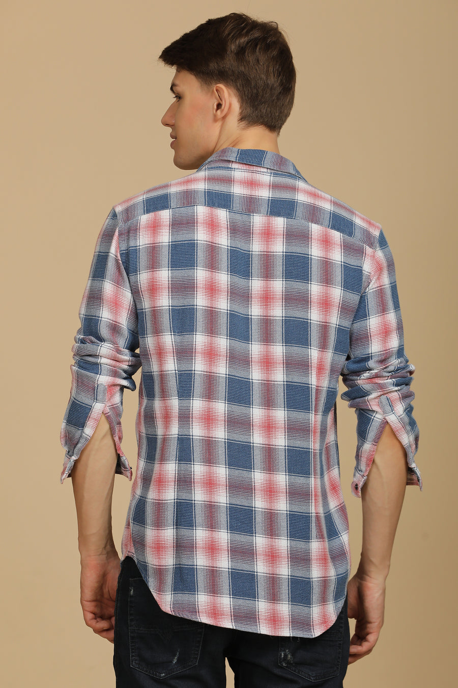 Hallie - Indigo Check Shirt - Maroon