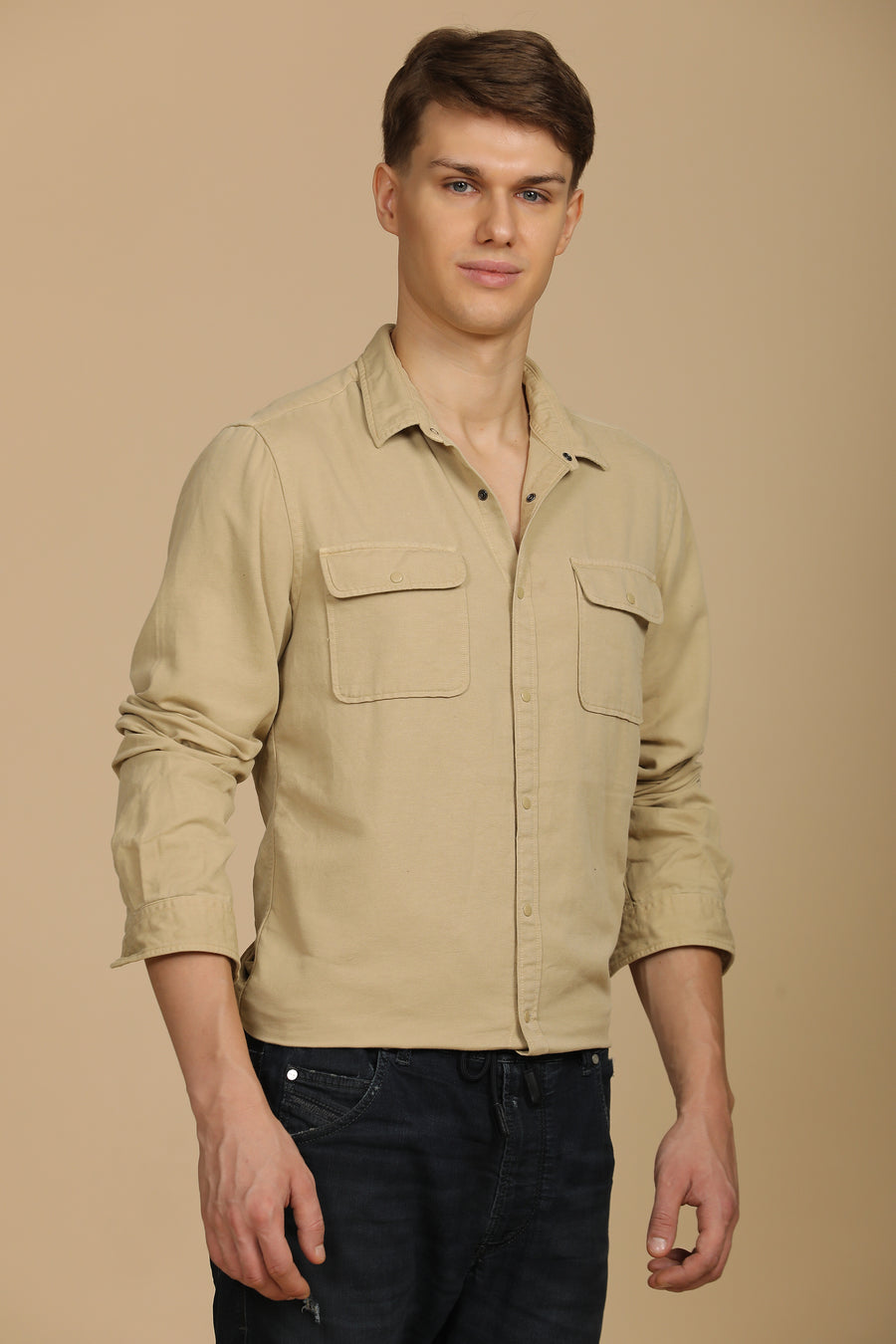 Marcus - Soft Texture Cotton Shirt - Beige