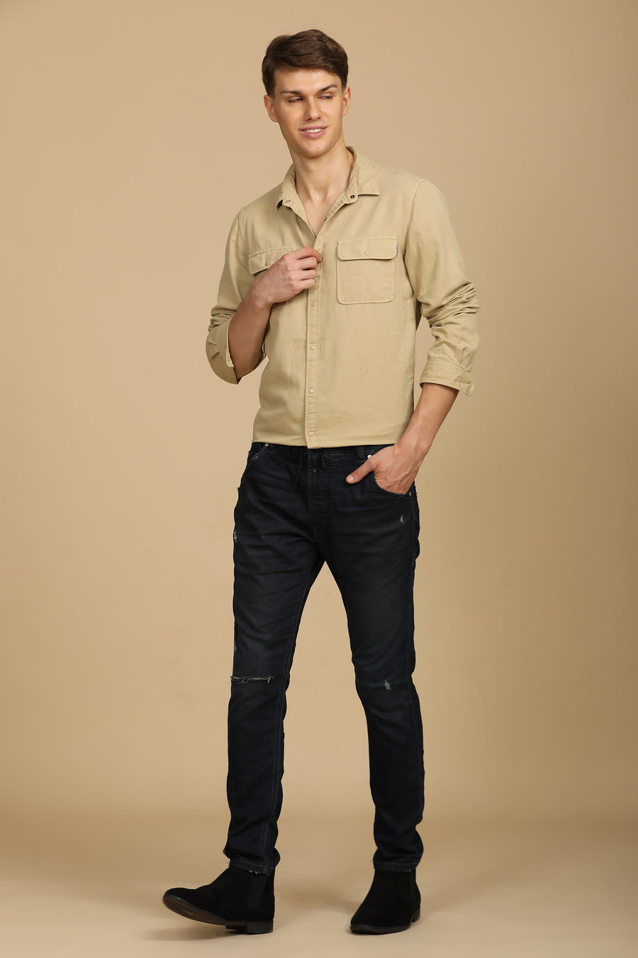 Marcus - Soft Texture Cotton Shirt - Beige