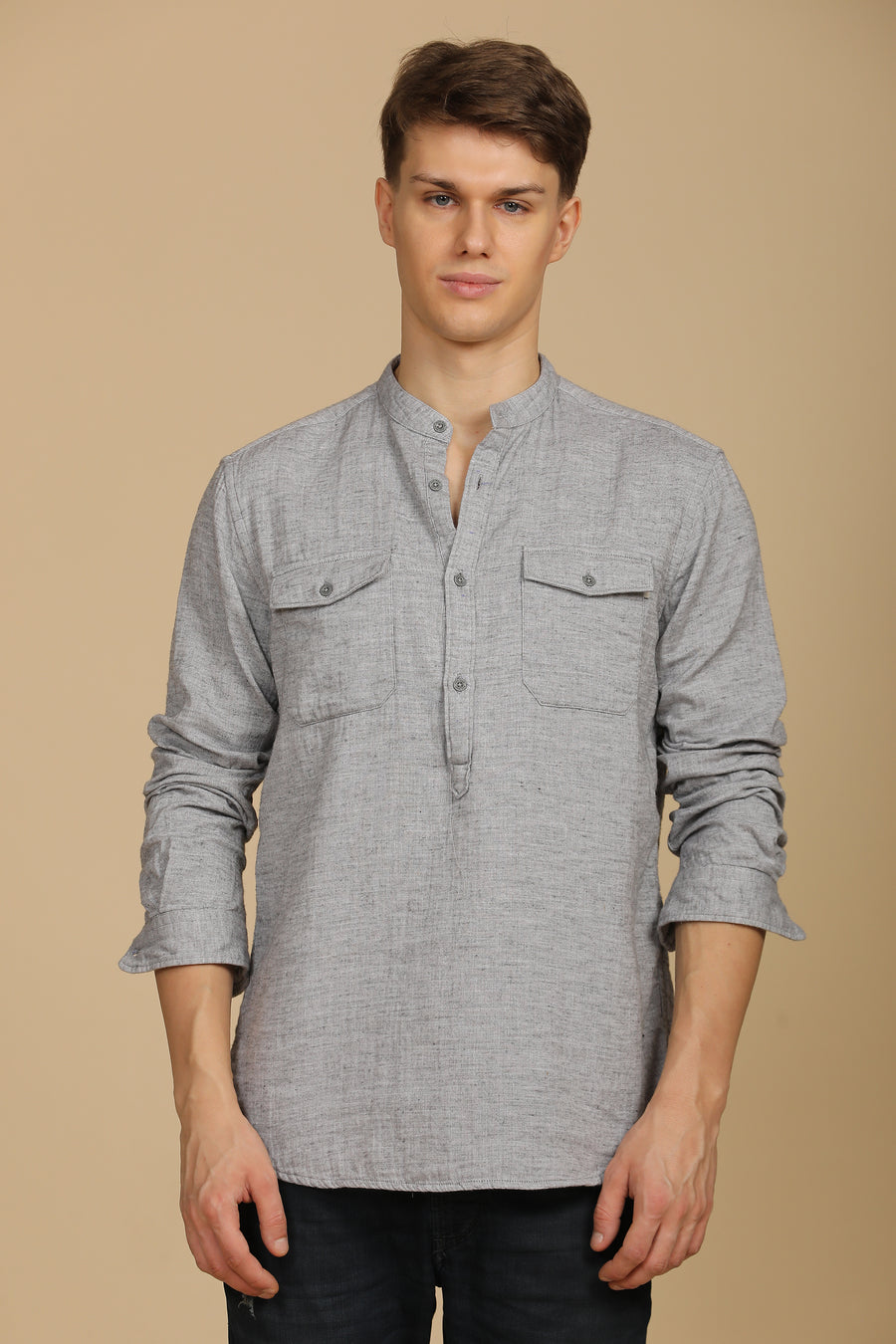 Erod - Melange Pocketed Shirt - Grey