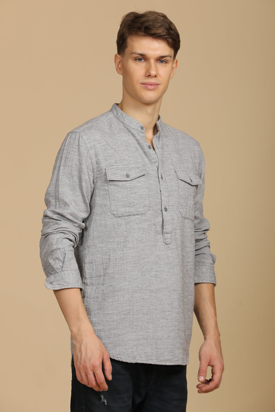 Erod - Melange Pocketed Shirt - Grey