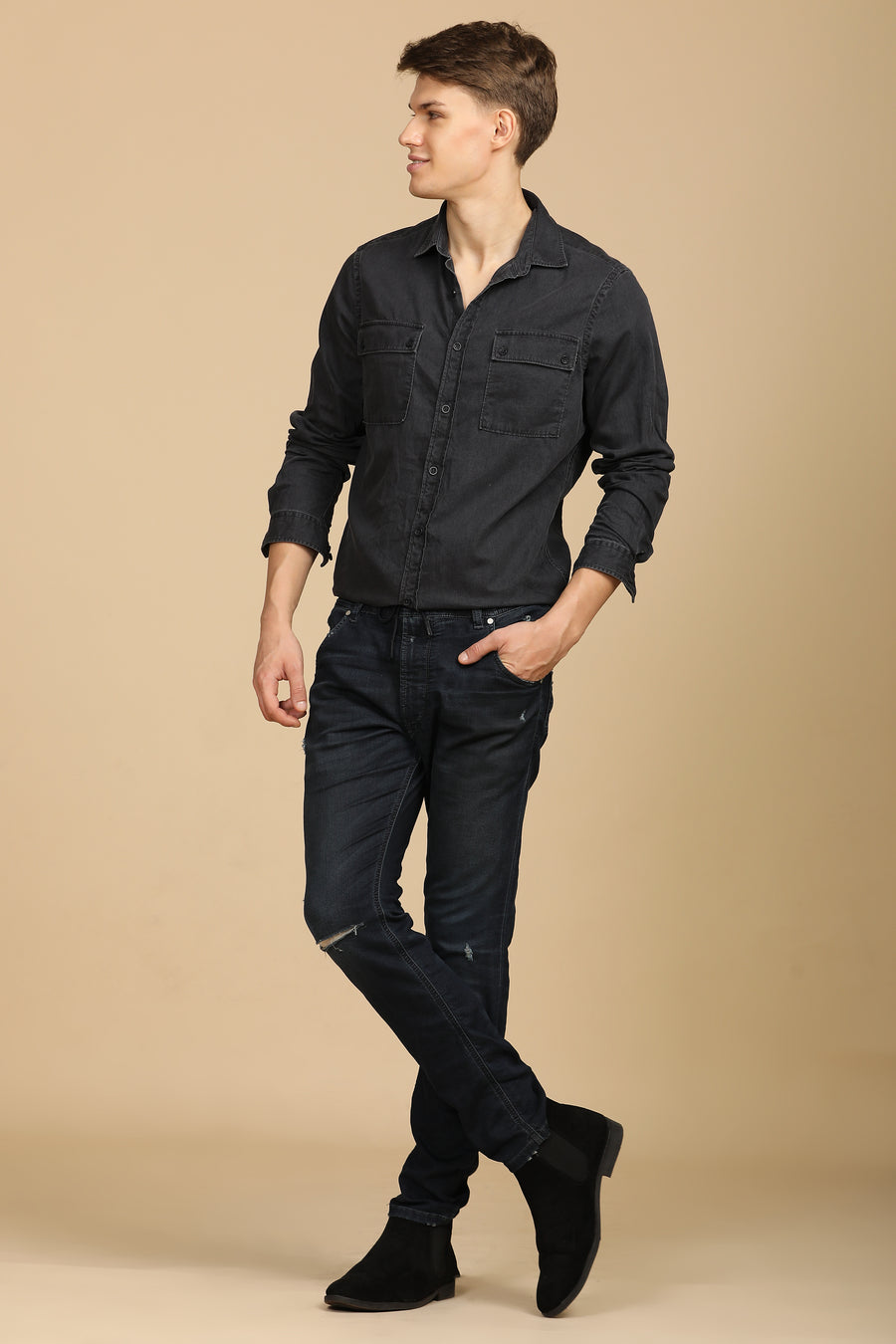 Layla - Cotton Twill Shirt - Black