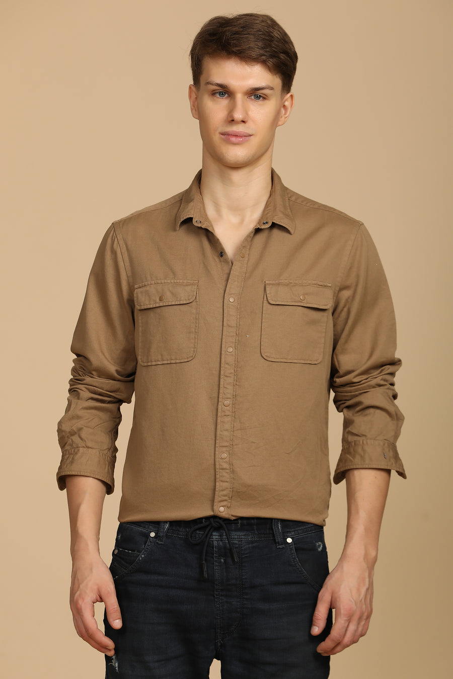 Marcus - Soft Texture Cotton Shirt - Khaki