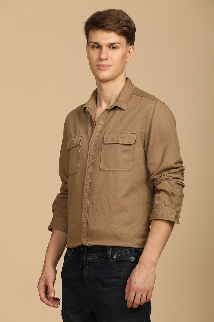 Marcus - Soft Texture Cotton Shirt - Khaki