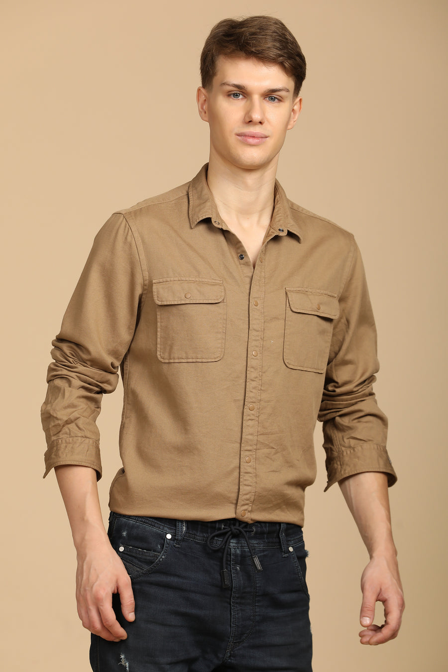 Marcus - Soft Texture Cotton Shirt - Khaki