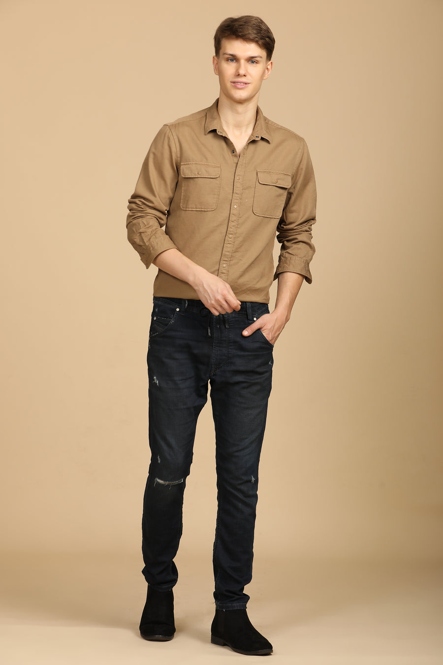 Marcus - Soft Texture Cotton Shirt - Khaki