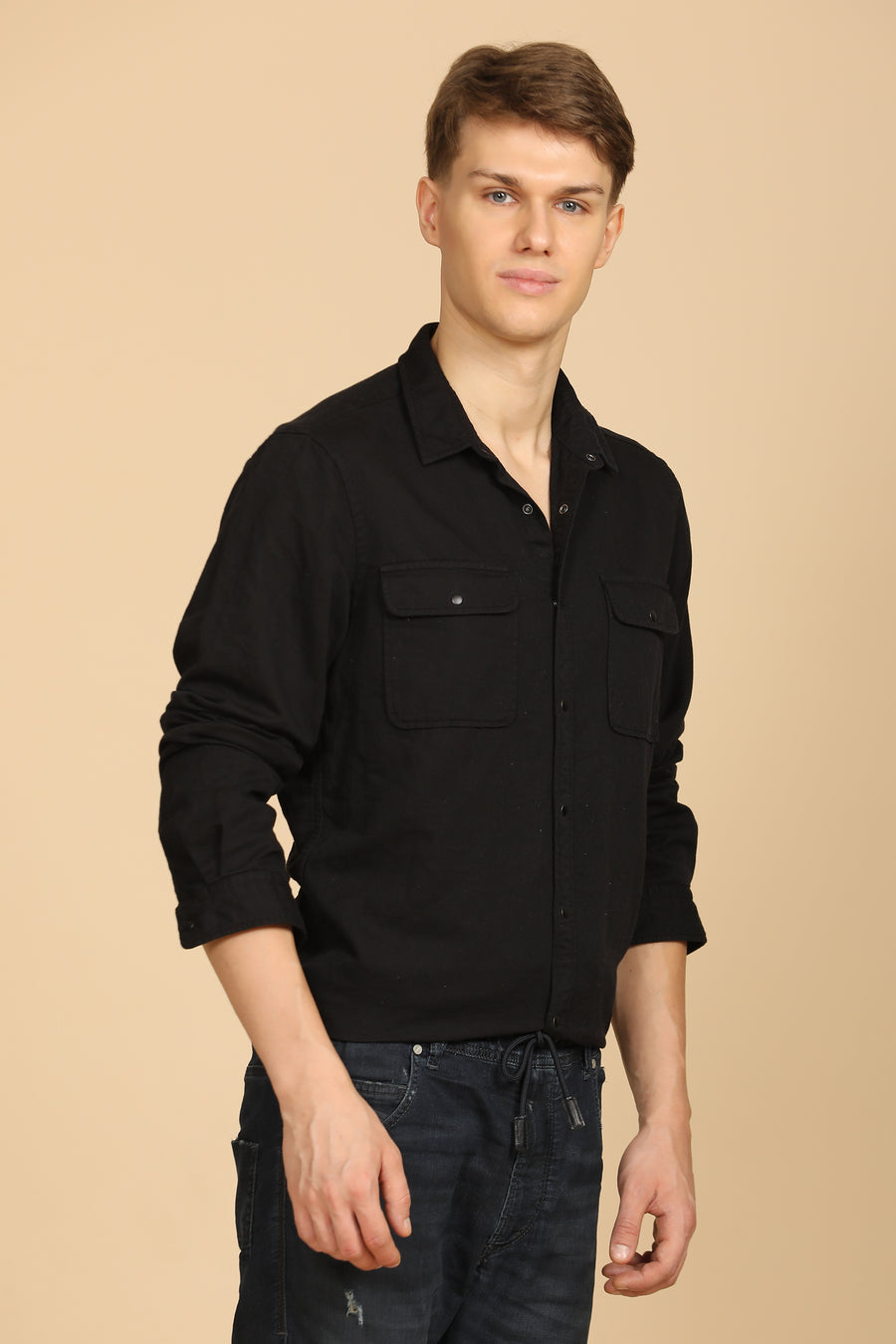 Marcus - Soft Texture Cotton Shirt - Black