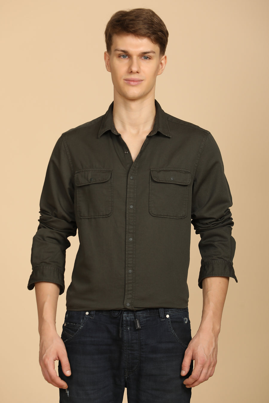 Marcus - Soft Texture Cotton Shirt - Olive