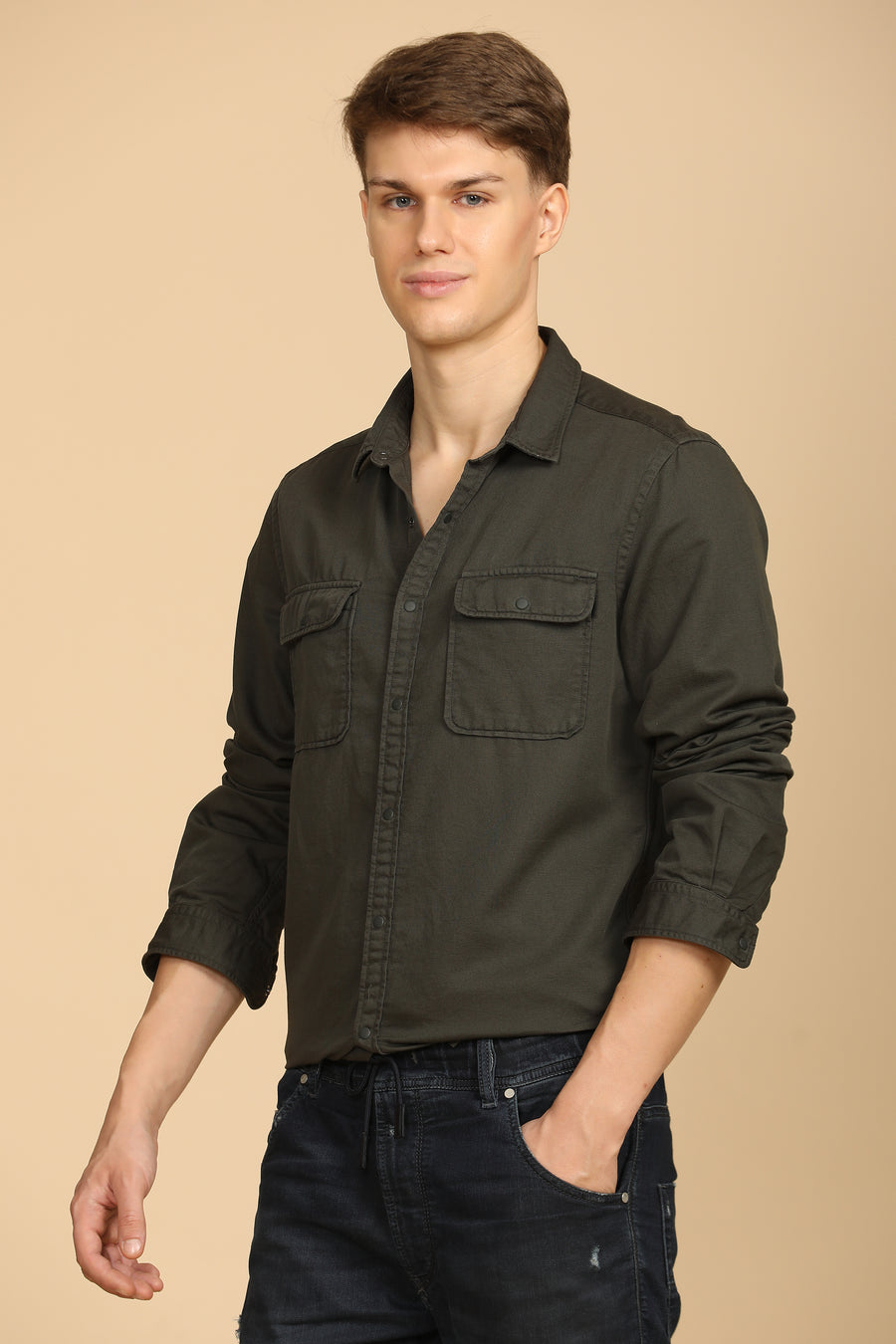 Marcus - Soft Texture Cotton Shirt - Olive