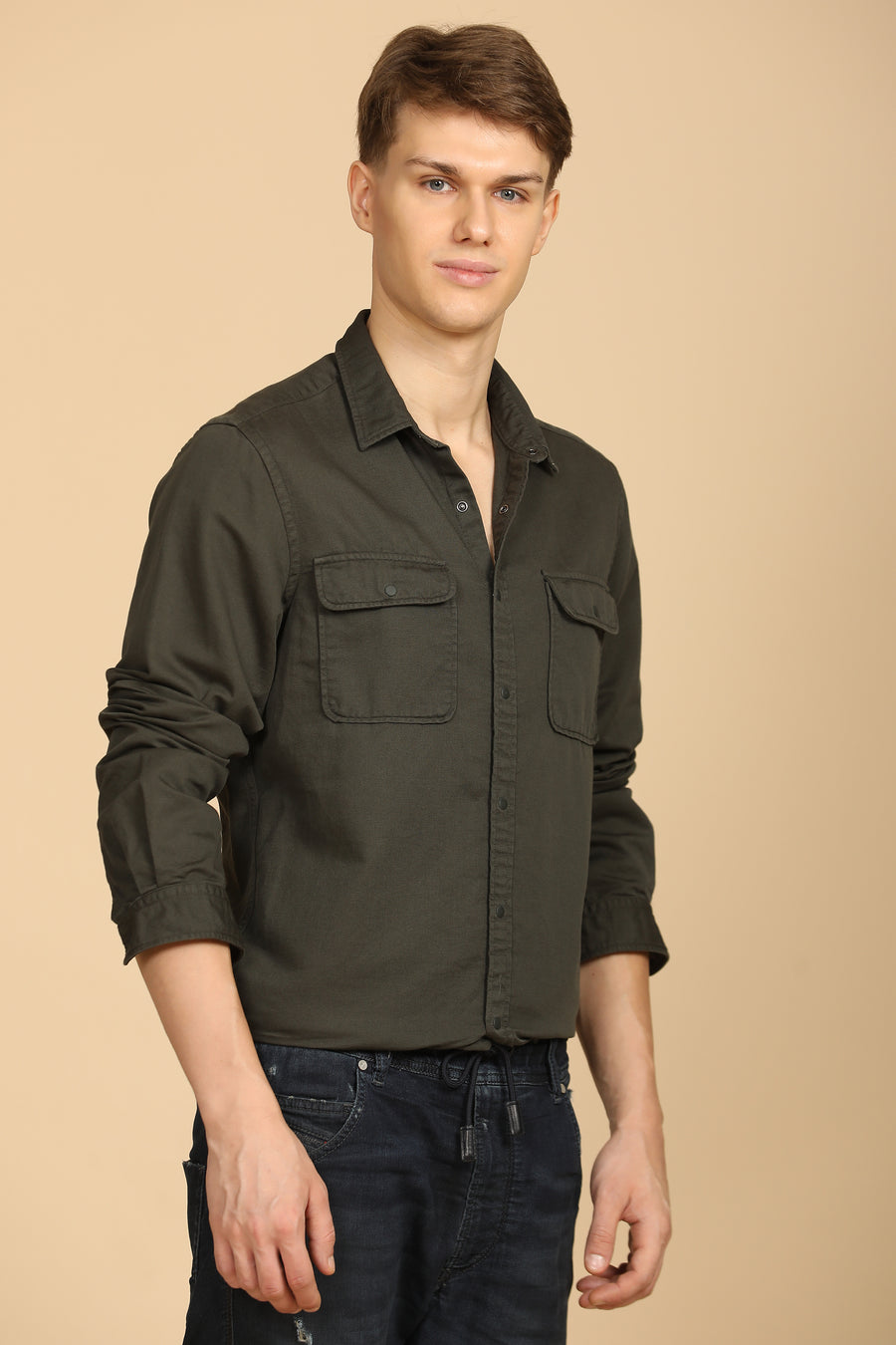 Marcus - Soft Texture Cotton Shirt - Olive