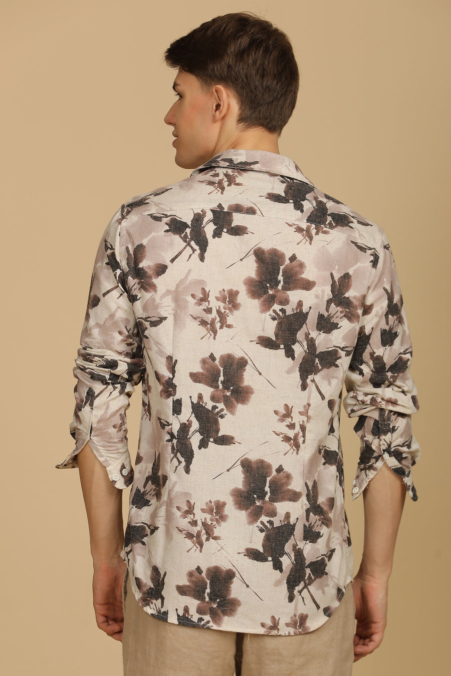 Roy - Cotton Linen Printed Shirt - Brown