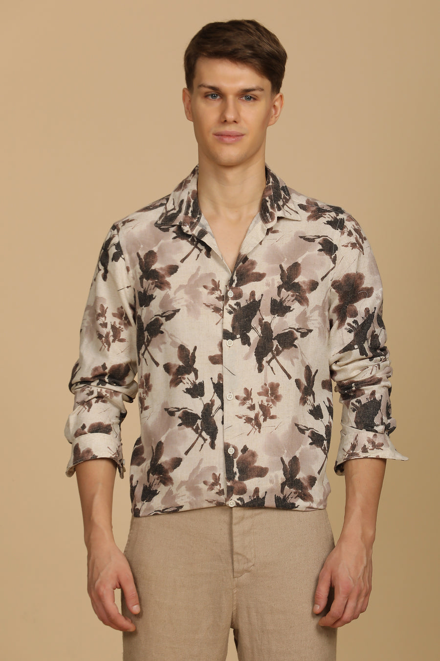 Roy - Cotton Linen Printed Shirt - Brown